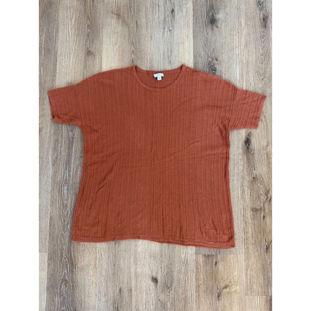 J.Jill Boho Boxy Knit Top Women M Orange Linen Blend Short Sleeve Textured Tee